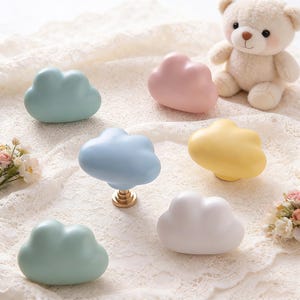 マットセラミック製雲型キャビネットノブ、子供部屋用ドレッサー取っ手、子供部屋引き出しハンドル、キュートで遊び心のある金具