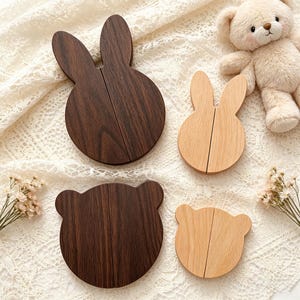Tiradores de madera con forma de oso y conejito para cajones, tiradores de madera natural para armarios de guardería, pomos de puerta con forma de animales para habitaciones infantiles, herrajes de estilo bohemio para muebles de guardería.