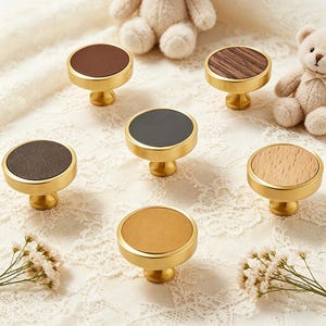 Tiradores de latón para armarios con incrustaciones de cuero y madera, modernos tiradores de lujo para cajones de armarios de cocina y vestidores, regalo ideal para quienes se mudan a una nueva casa.