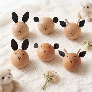 3D Wooden Animal Drawer Knob, Cute Animal Cabinet Pull, Nursery Dresser Handle, Kids Room Furniture Hardware, Baby Shower Gift(Free screws)