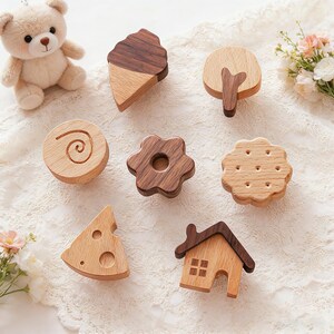 Cartoon Wooden Drawer Pulls, Minimalist Kids Room Drawer Pull, Nursery Cabinet Knob Decor(Install with Nail-free Adhesive)