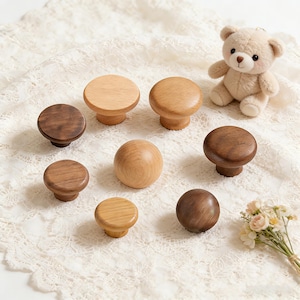 Tiradores redondos de madera de haya natural para cajones / Tiradores minimalistas para armarios / Herrajes para habitaciones infantiles