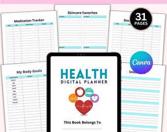 Planificador de salud y bienestar editable: Plantilla de Canva, diario imprimible