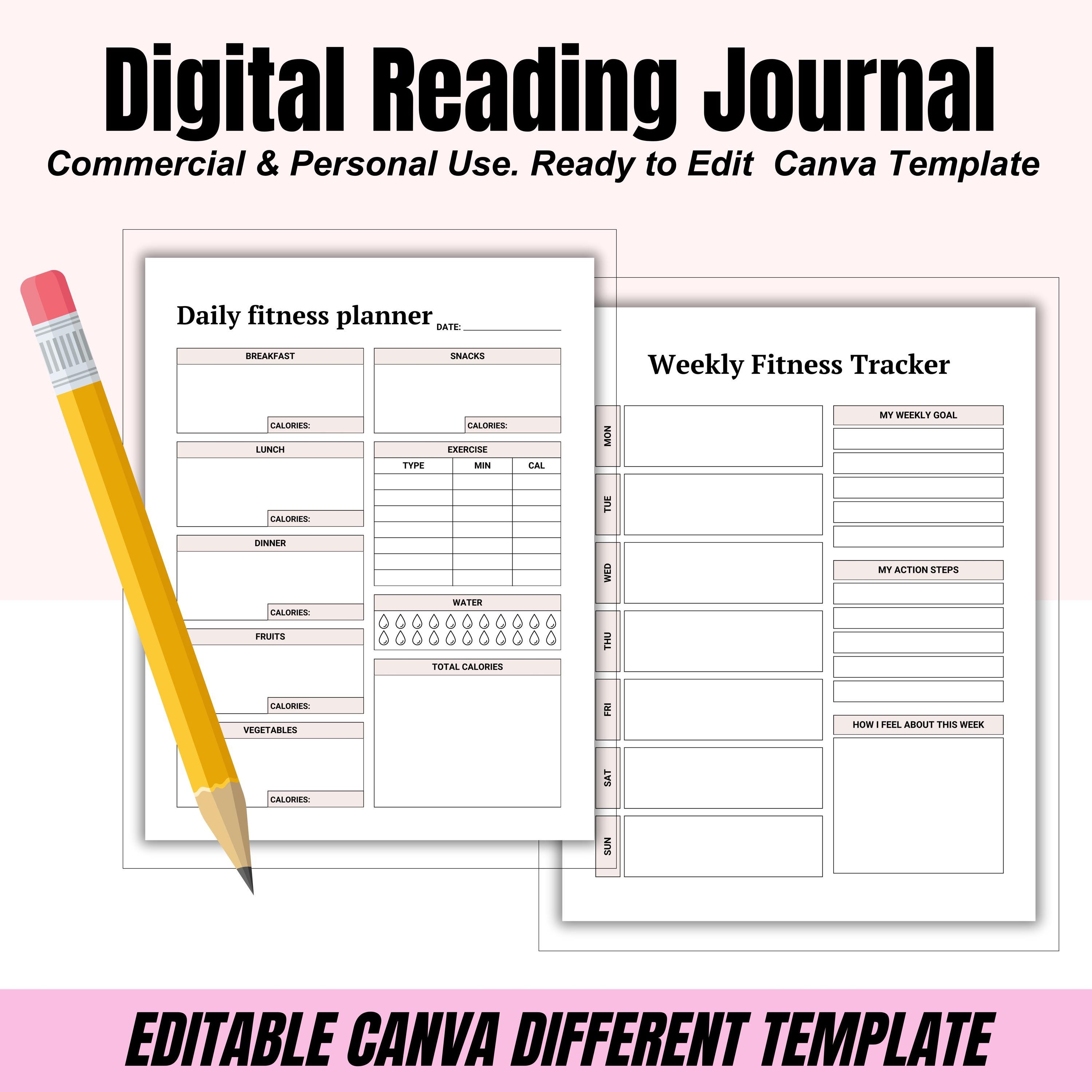 Editable Fitness & Meal Planner Canva Template: Wellness Journal PDF - Etsy