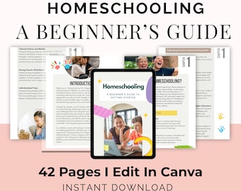 Homeschooling 101 Beginner's Guide eBook: Editable Canva Template (PLR Rights, 42 Pages)