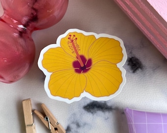 Pegatina de hibisco amarillo de Hawái: vinilo impermeable