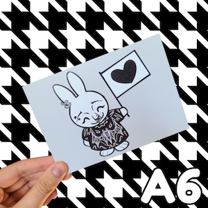 Miffy Metal Love Postcard – A6 | Cute & Spooky Bunny Illustration for Alt Decor