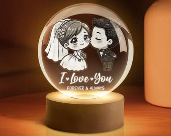 I Love You 3D Crystal Ball Night Light, Romantic Anniversary Gift for Her, Glass Globe Decor, Valentine Gift for Wife, Girlfriend Birthday