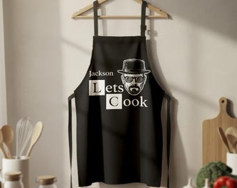 Custom Funny Cooking Apron for Men, Lets Cook Kitchen Chef BBQ Grilling Apron, Gift for Dad Husband Boyfriend, Valentine Gift