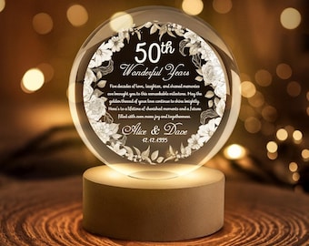 Personalized 50th Anniversary Globe Lamp: Golden Wedding Keepsake, Valentine Gift