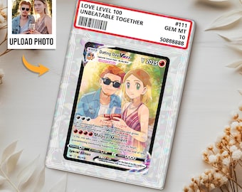 Personalized Poke Love Acrylic Card, Custom Anime Couple Gift with Photo, Unique Anniversary Present for Gamer Husband or Boyfriend