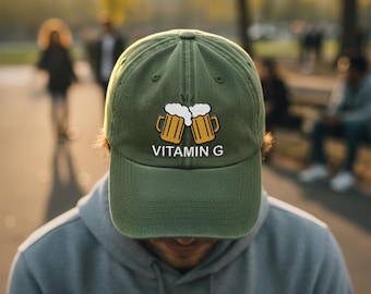 Custom Vitamin Cap, Washed Vintage Cotton Unisex Dad Hat,Customized Text/Logo Hat, Beer Lover Stout Gift for Friends, Personalised Gifts