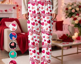 Custom Name Pajama Pants Personalized Text Sleepwear Valentine Gift for Girlfriend