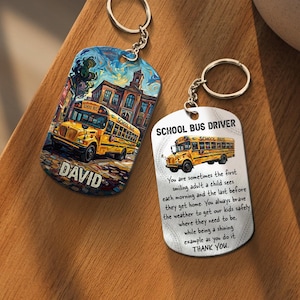 Personalized School Bus Driver Keychain, Custom Driver Thank You Gift, Van Gogh Art Bus Driver Appreciation, Meaningful Gift for Driver Name