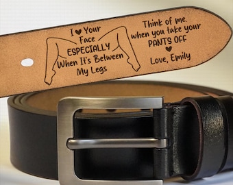 Custom Secret Message Leather Belt, Naughty Anniversary Gift for Him, Think Of Me When You Take Your Pants Off,Funny Personalized Men's Belt