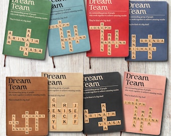 Personalized Best Team Leather Journal with Custom Names, Employee Appreciation Office Notebook Gift