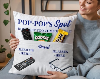 Personalized Grandpa Pocket Pillow – Custom Pop-pop's Spot  Cushion for Grandpa–Father’s Day Gift – Retirement Gift for Dad – Grandpa Pillow