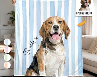 Custom Pet Blanket with Pet Photo, Name Custom Dog Portrait Blanket Personalized Dog Blankets Cat Picture Blanket Pet Photo Dog Dad Gift