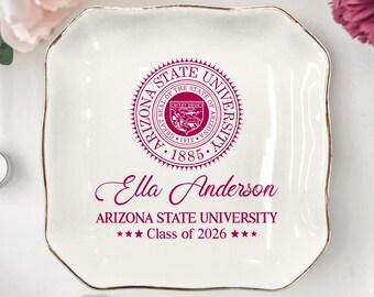 Personalized University Graduation Jewelry Dish, Custom College Logo Ring Dish, Graduate Name Class of 2026 Gift, Senior Keepsake for Her