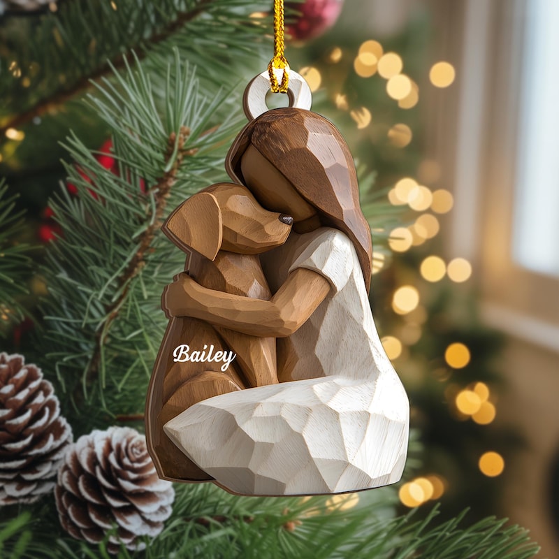 🎁 Personalized Dog Memorial Ornament, Girl with Dogs Keepsake
