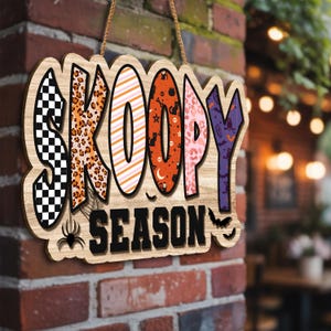 Spooky Season Welcome Sign – Halloween Ghost Door Hanger | Wooden Fall Porch Sign | Spooky Autumn Holiday Front Door Decoration