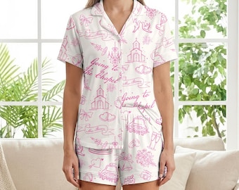 Personalizable Going to the Chapel Pajamas, Custom Bride Pajama Set, Personalized Wedding Morning PJs, Bridal Shower Gift, Pink Wedding