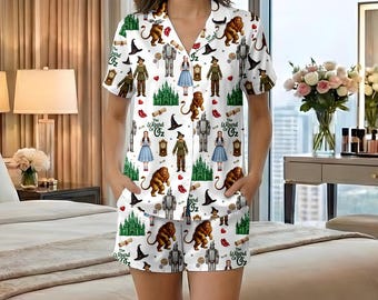 Wizard of Oz Pajama Set for Women, Emerald City Sleepwear, Dorothy Gale Lounge Set, Tin Man Scarecrow Lion PJs, Nostalgic Movie Fan Gift