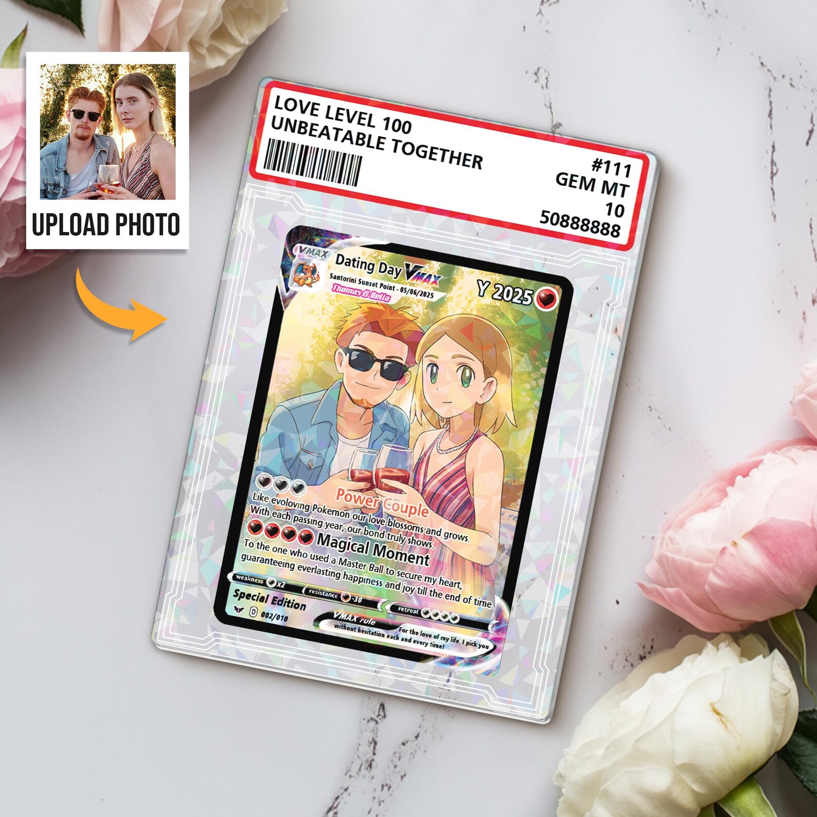 Personalized Poke Love Acrylic Card, Custom Anime Couple Gift With ...