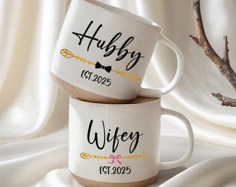 Personalized Mr and Mrs Mugs, Custom Hubby Wifey Coffee Cups, His and Hers Couple Gift, Engagement Newlywed Gift, Husband and Wife Mug Set