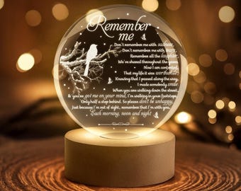 Remember Me Memorial Crystal Globe Lamp, Sympathy Gift for Loss of Loved One, Bereavement 3D Night Light, Soulmate Memorial Glass Ball Decor