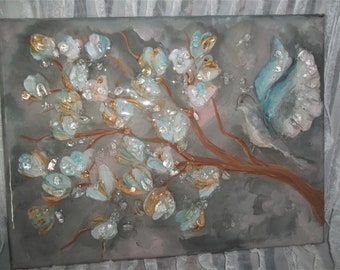 crushed glass tree, Beautiful, wall art, resin