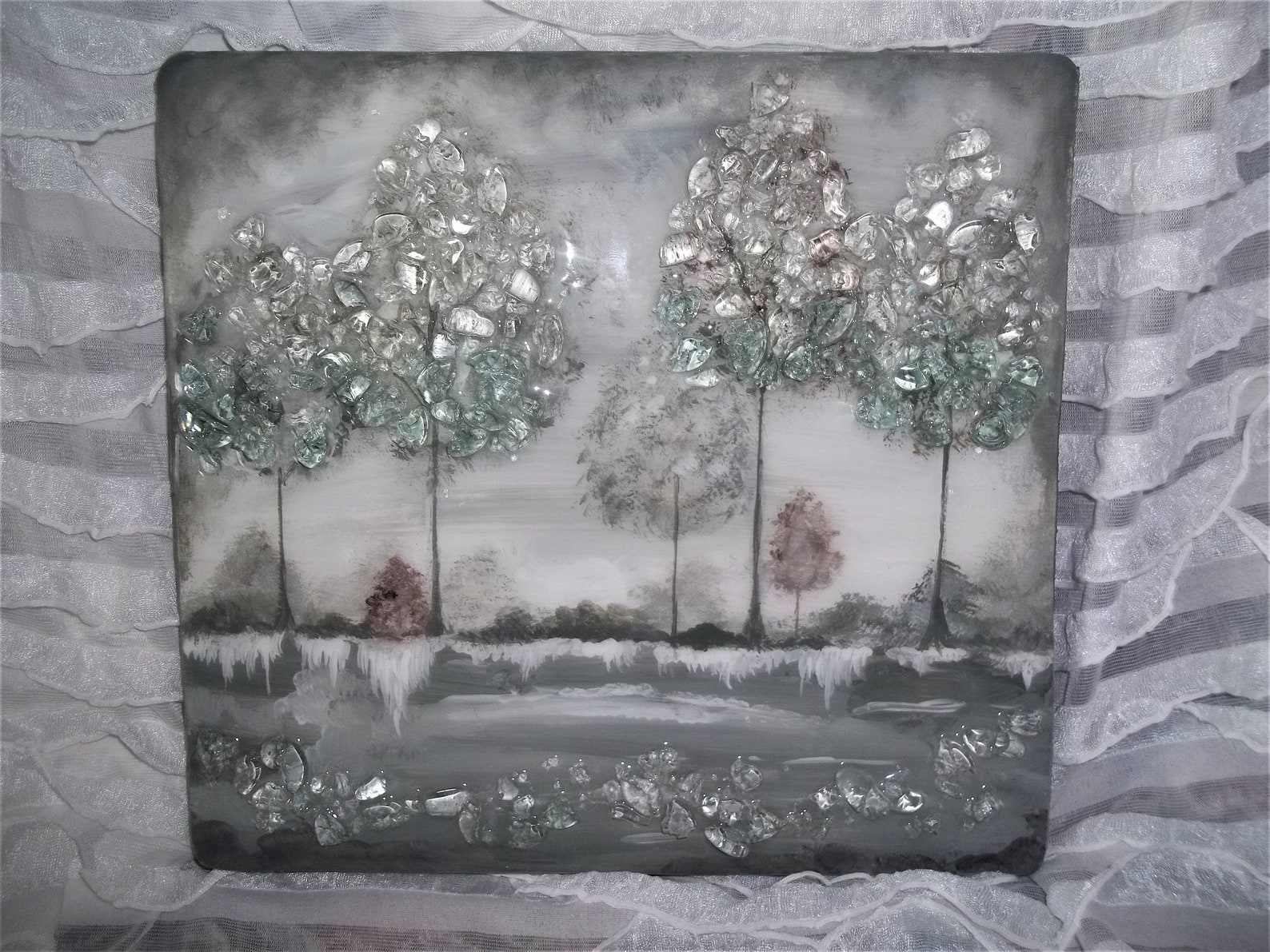 Crushed glass treeswall art resin 10 x 10 Etsy