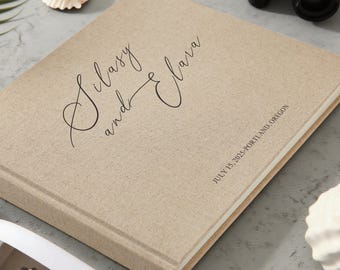 Personalized Linen Wedding Guest Book, Handmade Keepsake Album