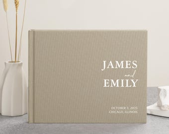 Personalized Linen Wedding Guest Book, Handmade Keepsake Album