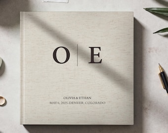 Personalized Linen Wedding Guest Book, Keepsake Photo Album