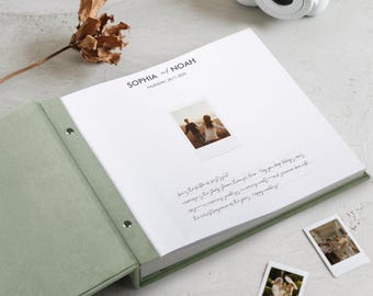 Personalized Sage Green Wedding Guest Book, Gold Foil Photo Album