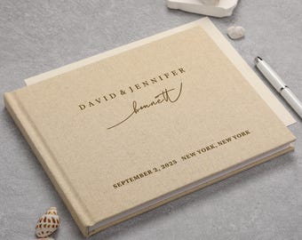 Personalized Linen Wedding Guest Book, Handmade Keepsake Album