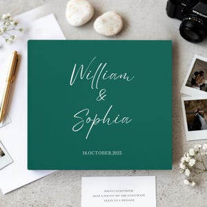 Personalized Wedding Guestbook – White Script Font, Instax Photo Album & Photo Booth Memory Book