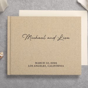 Libro de firmas de boda personalizado en lino / Álbum de recuerdos hecho a mano