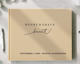 Custom Linen Wedding Guest Book • Personalized Keepsake Album