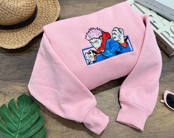 Cursed King Embroidered Hoodie – Tattooed Anime Spirit Sweatshirt, Dark Power Otaku Gift, Unisex Manga-Inspired Apparel – EJUJU112