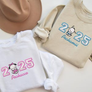 Anime Pochacco and Pochamii Embroidered Kids, Cute Cartoon Gift, Birthday Shirt for Boys and Girls, Perfect for Family, ESN1347.H.C-1348.H.C