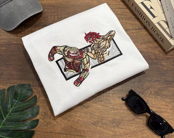 Attack on Titan Embroidered Shirt – Eren vs Reiner Anime Sweatshirt, Japanese Style Fantasy Manga Gift, Otaku Apparel – ESNC040