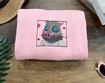 Inosuke Embroidered Anime Shirt, Boar Mask Sweatshirt, Beast Breathing Hoodie, Unique Gift for Friends, Family & Demon Slayer Fans EKNYA059