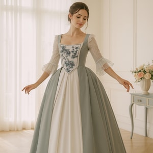 Elegant 18th Century Dress for Women, Rococo Style Embroidered Gown, Historical Theater Costume or Cosplay Ball Outfit