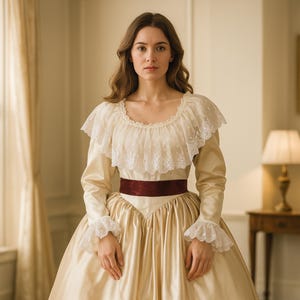 Victorian Satin Ball Gown with Lace – Historical Reenactment Costume Dress for Women – Southern Belle Cosplay or Theater Outfit