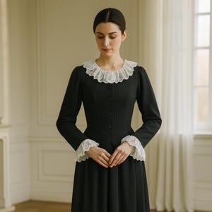 Victorian Black Dress, Women&#39;s Gothic Cosplay Gown for Funeral, Theater, Wednesday Look, Historic Costume or Maid Outfit
