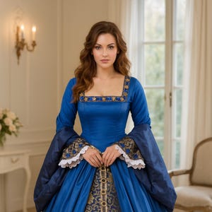 Elegant Rococo Dress for Women – Blue Baroque Gown for Masquerade, Theater, Historical Reenactment, Victorian Cosplay