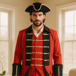 Men&#39;s British Redcoat Costume: Colonial Coat, Vest & Tricorne Hat