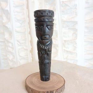 Black Mask Totem Chillum - White clay chillum pipe